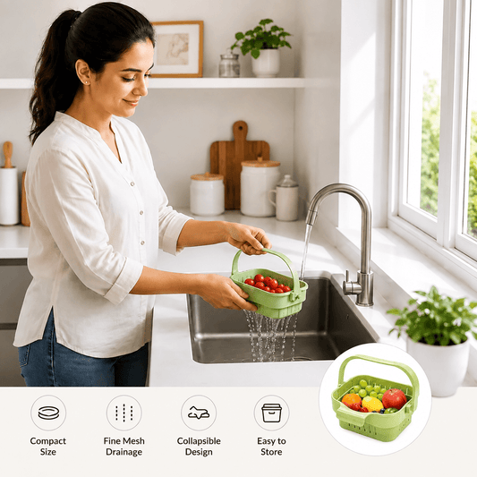 Foldable Kitchen Sink Drain Basket – Expandable Fruit & Vegetable Strainer - Nolexcart