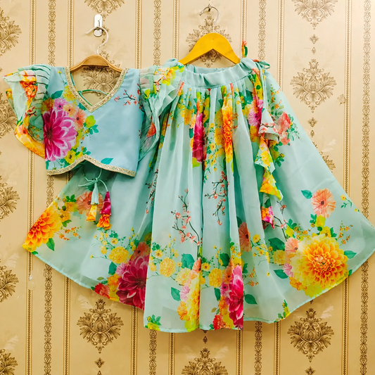 Kids Trendy Floral Printed Georgette Lehenga Choli - Nolexcart