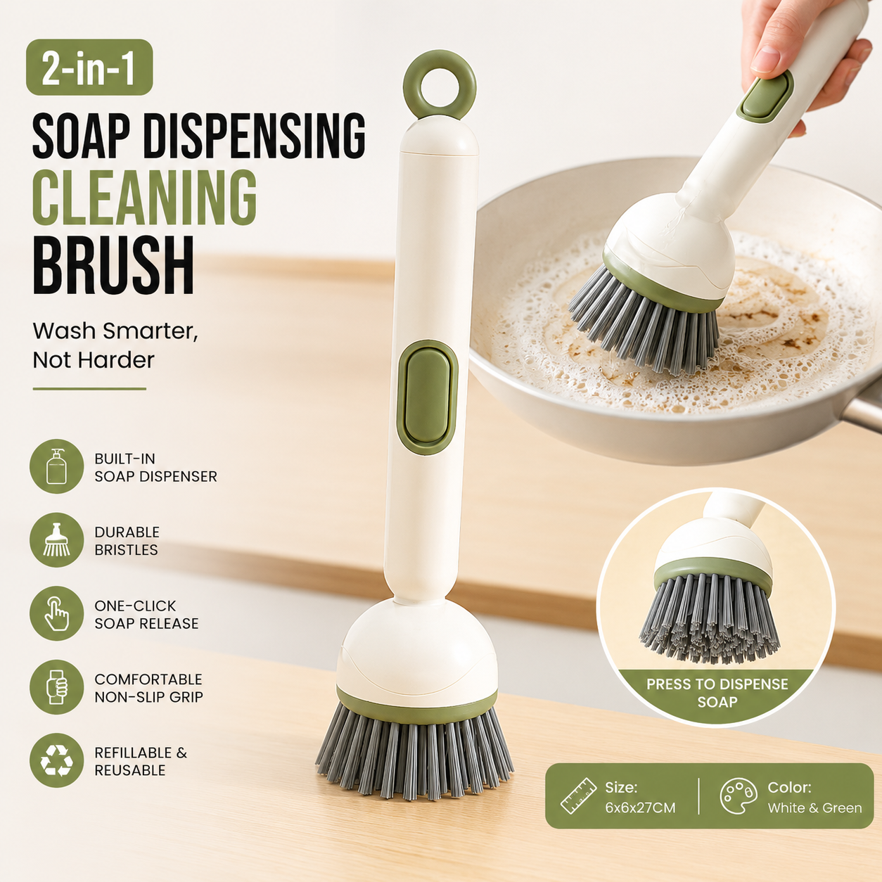 2-in-1 Soap Dispensing Kitchen Cleaning Brush
