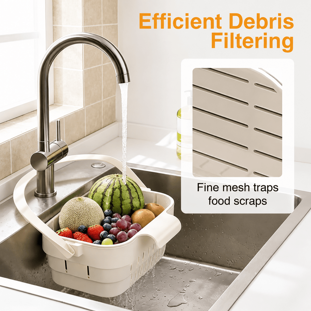 Foldable Kitchen Sink Drain Basket – Expandable Fruit & Vegetable Strainer - Nolexcart