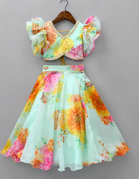 Kids Trendy Floral Printed Georgette Lehenga Choli - Nolexcart